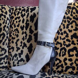 Coup D'etat Leather Pointed Toe High Heel Knee Boots Side Zip 8B Made in Spain